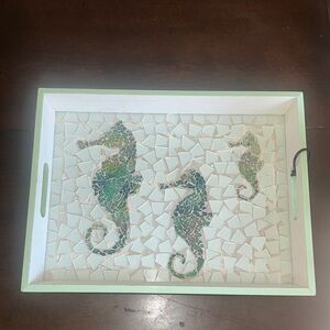 Hobby Lobby Seafoam Green and White Seahorse Mosaic Serving Tray